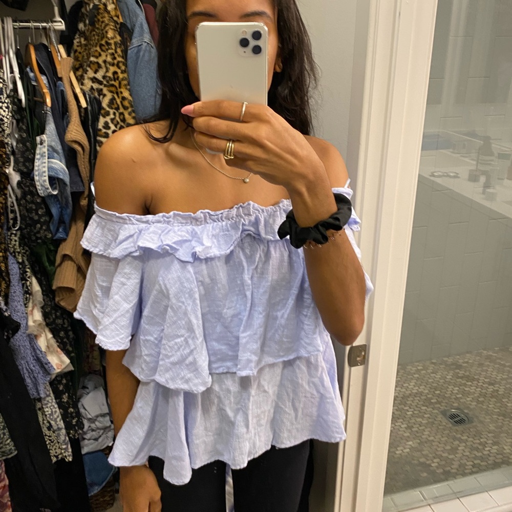 Zara blue off the shoulder top
